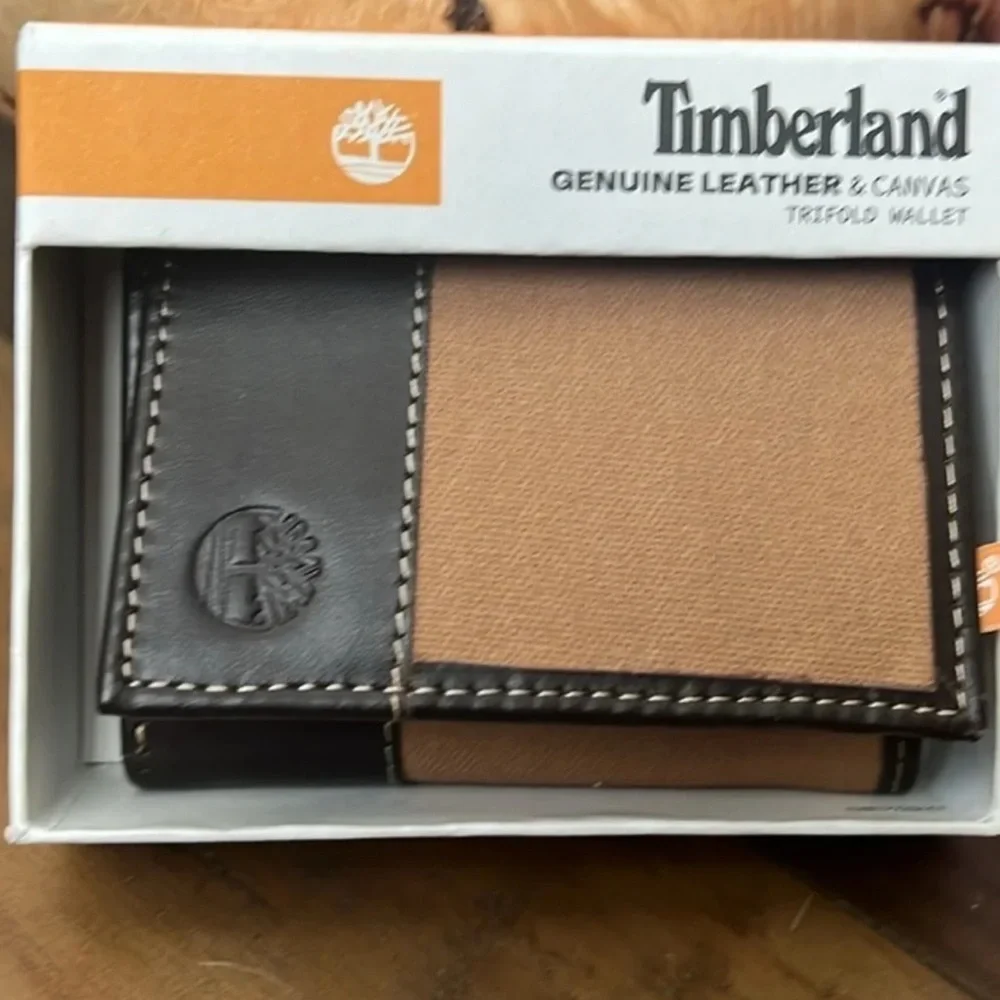 Timberland Men's Baseline Canvas and Genuine Leather Trifold Wallet NWT